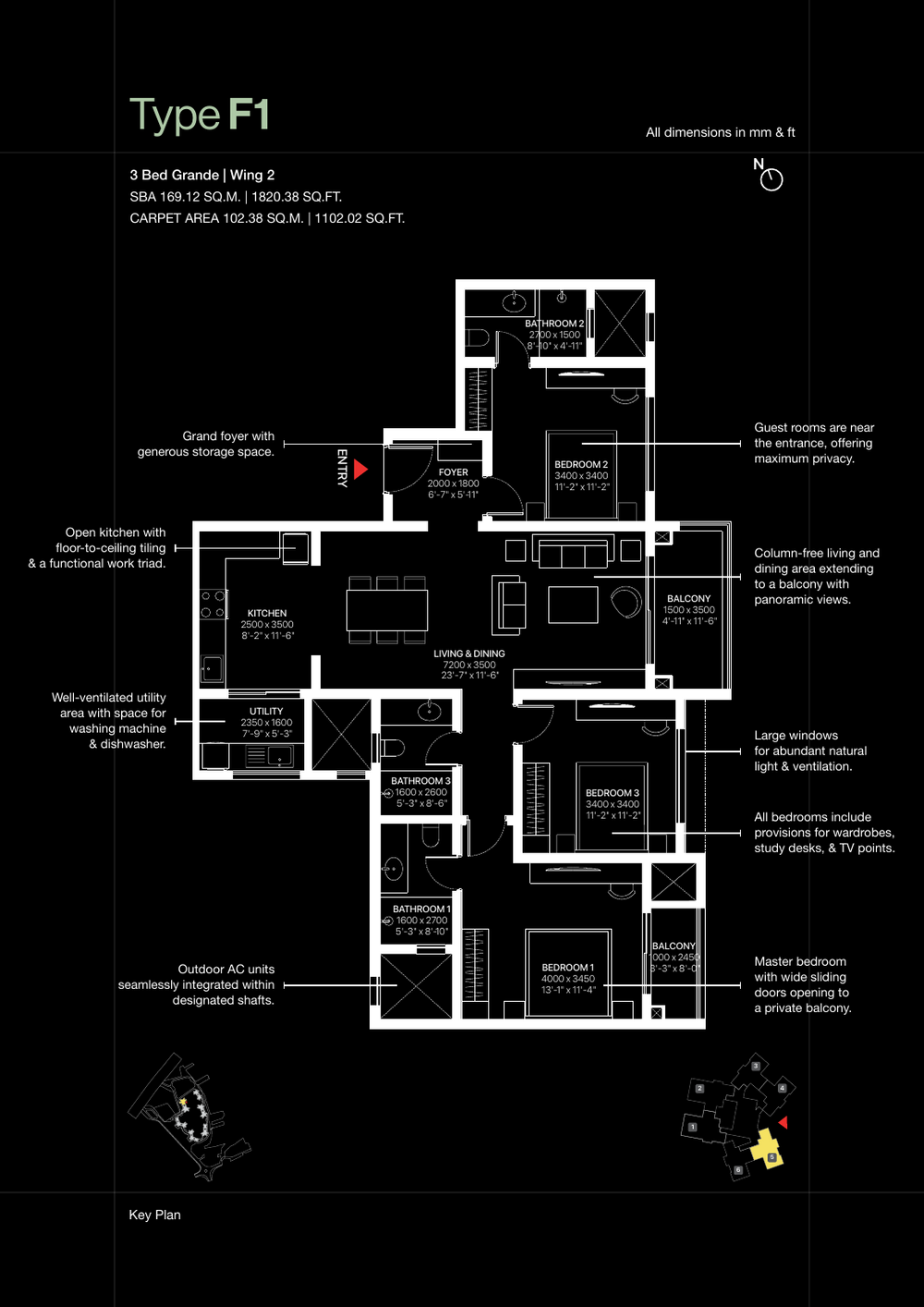 3 BHK Grande floor plan