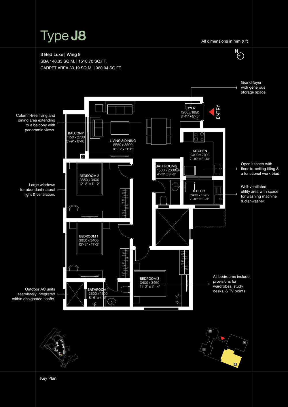 3 BHK Luxe floor plan