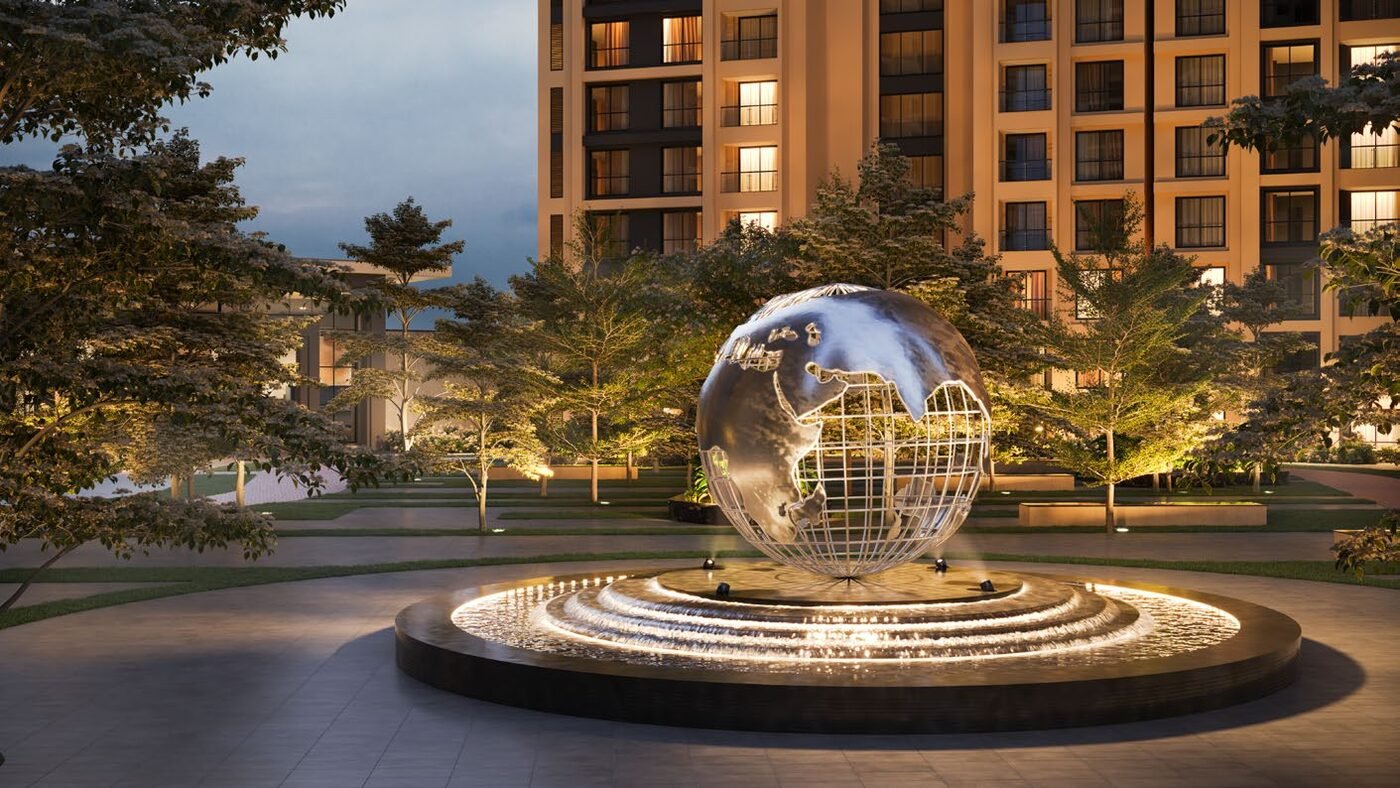 OneWorld globe sculpture water feature